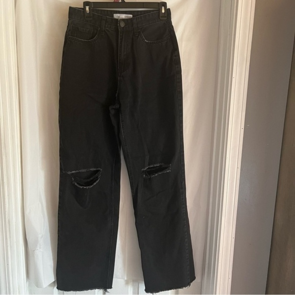 YMI Black Denim Jeans Junior Size 9 High Rise Wide Leg Hipster Punk Edgy Grunge